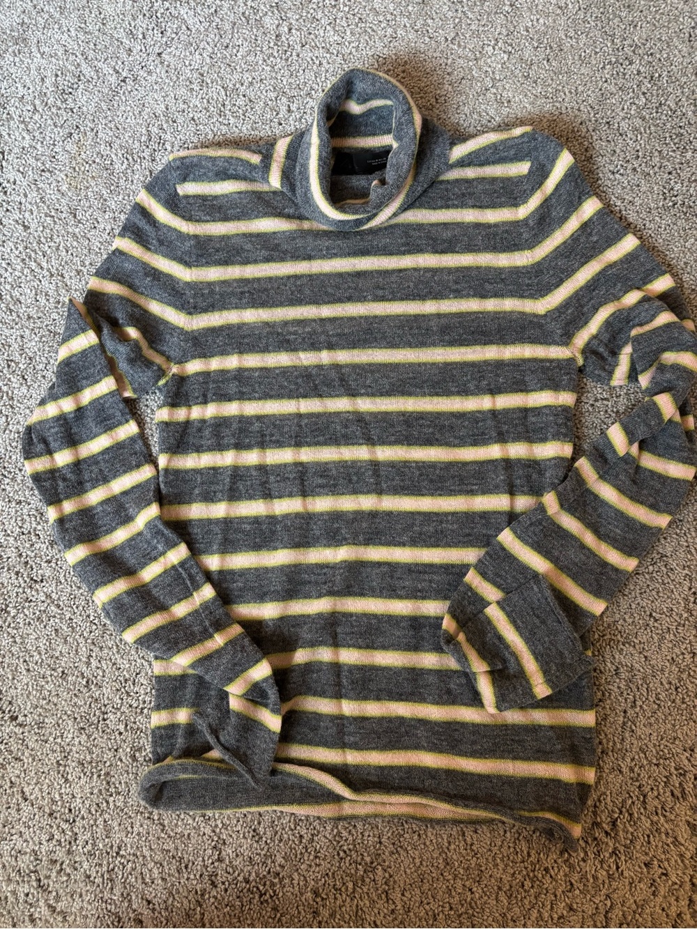 Zara Women’s Grey Turtleneck Sweater with Yellow & Cream Stripes